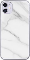 Geschikt voor iPhone 11 hoesje - Marmer print - Structuur - Wit - Grijs - Steen - Marmer printlook - Siliconen Telefoonhoesje