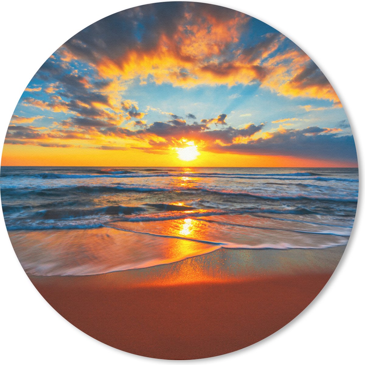 Muismat rond 20x20 cm - Mousepad Zee - Zonsondergang - Strand - Wolken - Oranje - Ronde muismatten