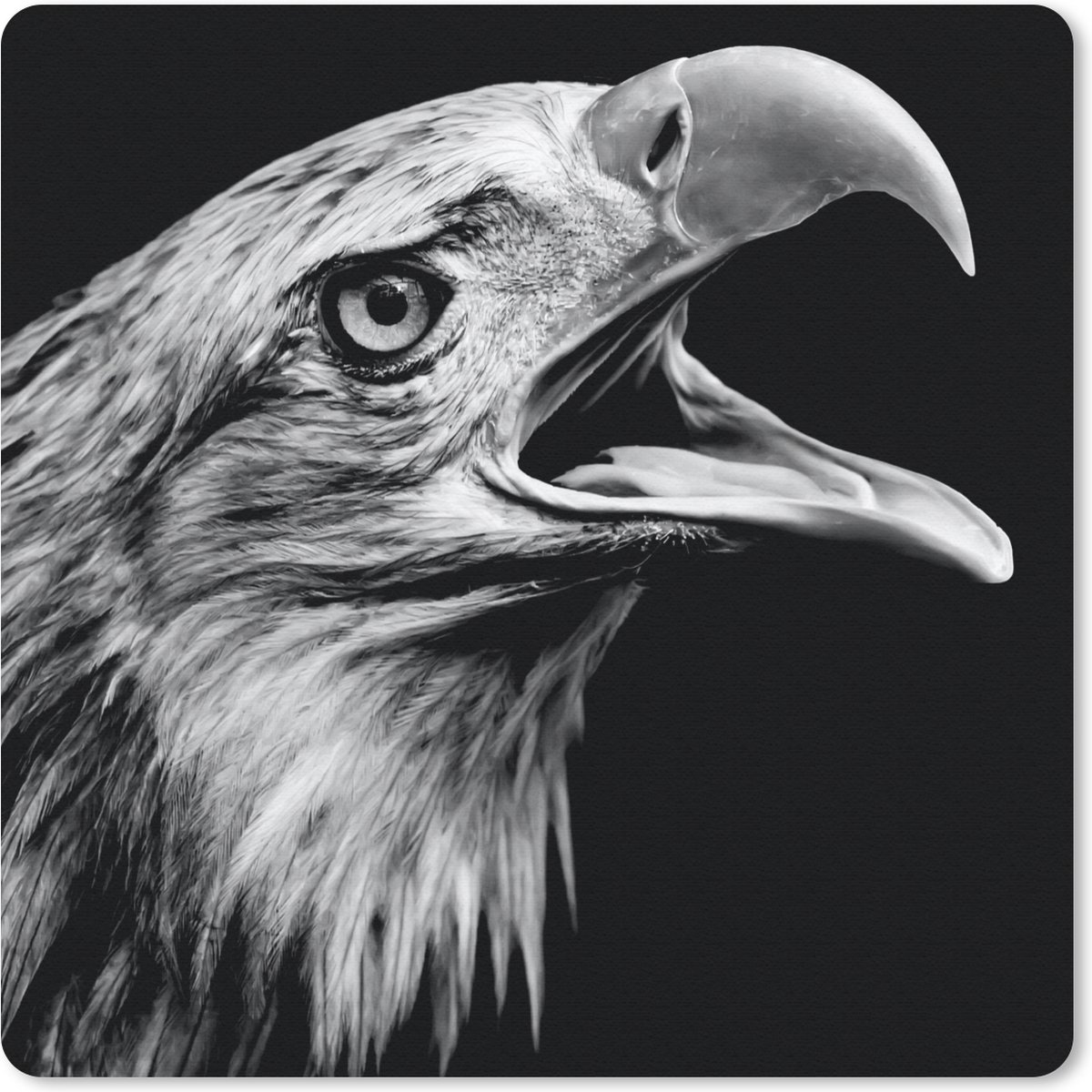 Muismat 20x20 cm - Mousepad Adelaar - Portret - Roofvogels - Zwart - Wit - Vogel - Muismatten