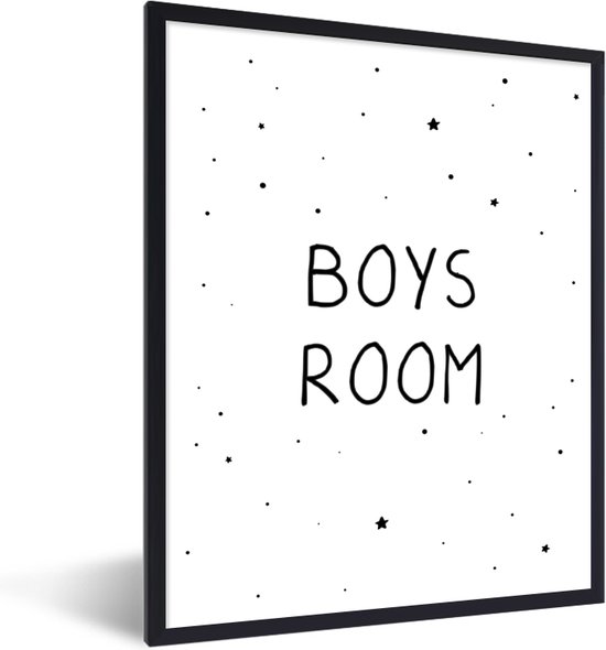 Fotolijst inclusief poster - Fotokader tekst - Photo frame "boys room" - Jongenskamer decoratie - Jeugdkamer - Kaders en lijsten - Ingelijste posters kinderen - 30x40 cm - Kinderkamer accessoires - - Muurdecoratie slaapkamer