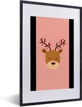 Fotolijst incl. Poster - Rendier - Kerst - Roze - Kerstmis - Winter - 40x60 cm - Posterlijst - Kerstmis Decoratie - Kerstversiering - Kerstdecoratie Woonkamer
