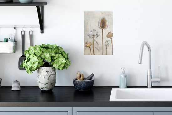 Stickers muraux - Sticker Foil - Fleurs - Aquarelle - Nature Morte - Marron - Vintage - 20x30 cm - Film Adhésif - Stickers muraux Chambre Enfant - Papier Peint Auto Adhésif