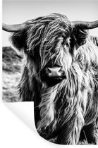 Muurstickers - Sticker Folie - Schotse hooglander - Natuur - Koe - Zwart - Wit - 20x30 cm - Plakfolie - Muurstickers Kinderkamer - Zelfklevend Behang - Zelfklevend behangpapier - Stickerfolie