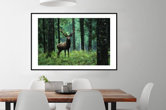 Cadre photo avec affiche - Cerf - Forêt - Arbres - Animaux - Nature - 120x80 cm - Cadre pour affiche