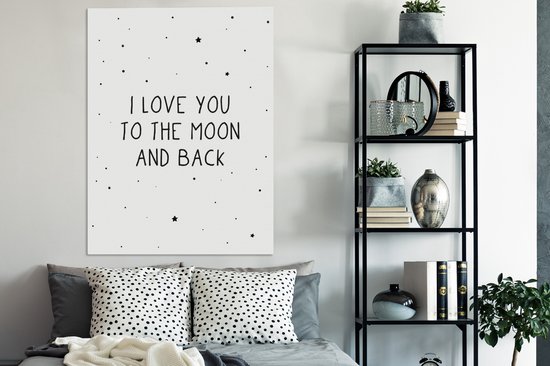 Toile Chambre d'enfant - Citations - Je t'aime jusqu'à la lune et dos - Bébé - Amour - Proverbes - Toile Chambre de bébé - 90x120 cm
