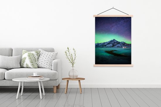 Porte-affiche avec affiche - Affiche scolaire - Berg - Aurores boréales - Suède - Neige - Vert - Hiver - 90x120 cm - Lattes transparentes