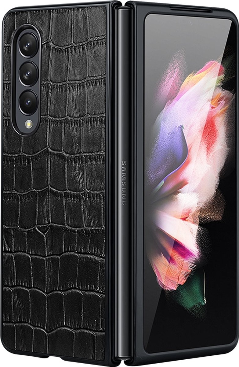 Samsung Z Fold 4 Hoesje - Krokodillenleer Textuur - Back Cover voor Samsung Galaxy Z Fold4 - Zwart
