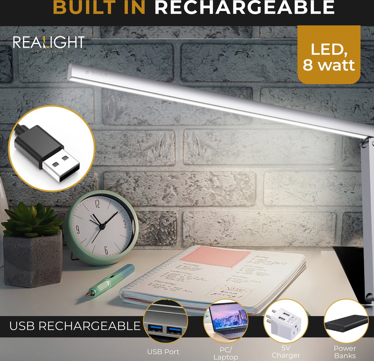 Lampe de bureau dimmable Reallight - Lampe LED puissante avec 4 couleurs de  lumière 