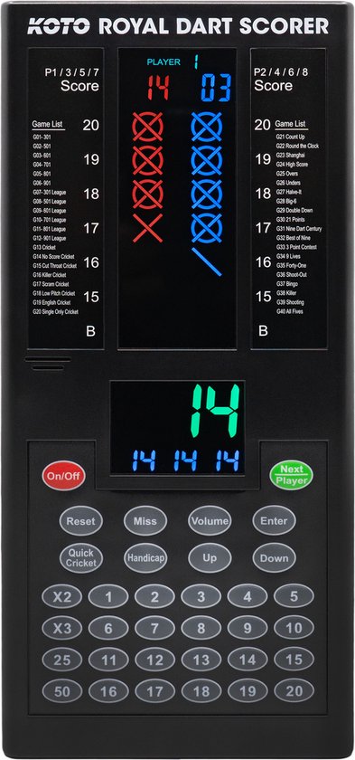 KOTO Pro Dart Scorer - Electronic Scoreboard For 8 Players With 32 Games & Variations