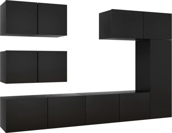 vidaXL-6-delige-Tv-meubelset-spaanplaat-zwart