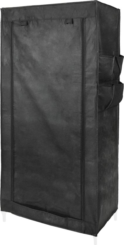 PrimeMatik – Garderobekast kast in afneembare stof 70 x 45 x 155 cm zwart met roldeur