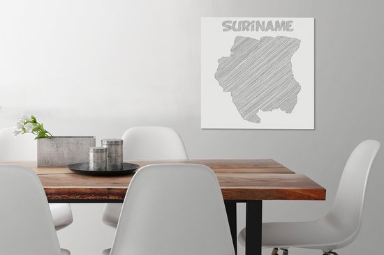 Illustration esquissée du Suriname sud-américain 50x50 cm - Tirage photo sur toile (décoration murale salon / chambre)
