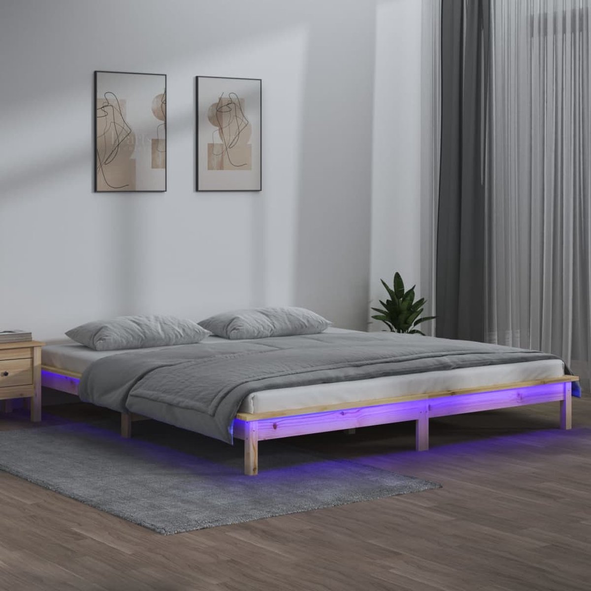 Prolenta Premium - Bedframe LED massief hout 135x190 cm 4FT6 Double