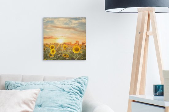 Tableau Toile Tournesol - Soleil - Fleurs - 20x20 cm - Décoration murale