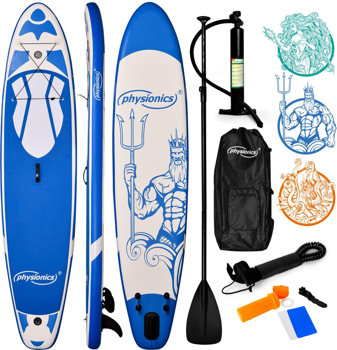 Physionics SUP Board - Stand Up Paddle - Complete Set - 305 cm - Blauw