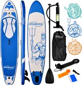 Physionics - Stand Up Paddle Board - 305cm - Opblaasbaar SUP Board - Verstelbare Peddel - Handpomp met Manometer - Rugzak - Reparatieset - Paddle Board - Surfboard - Poseidon Blauw