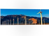 WallClassics - PVC Schuimplaat - Rij Windmolens bij Bergen - 90x30 cm Foto op PVC Schuimplaat (Met Ophangsysteem)