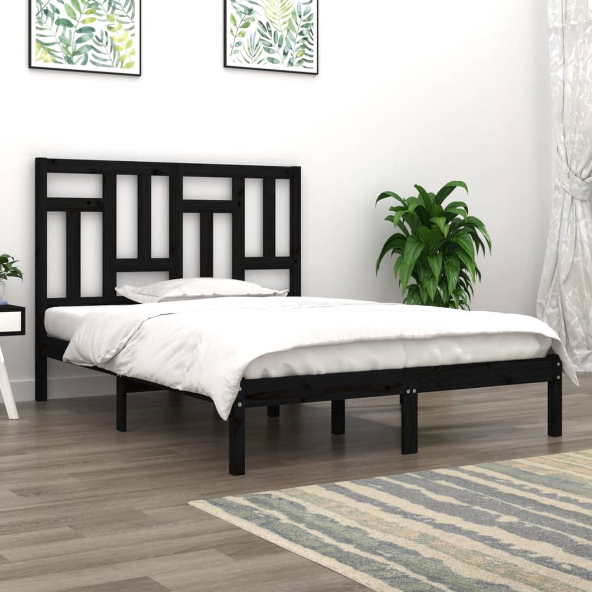 Prolenta Premium - Bedframe massief hout zwart 120x190 cm 4FT Small Double