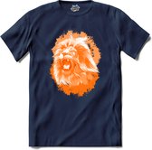 Oranje Leeuw - Oranje elftal WK / EK voetbal kampioenschap - bier feest kleding - grappige zinnen, spreuken en teksten - T-Shirt - Heren - Navy Blue - Maat XXL
