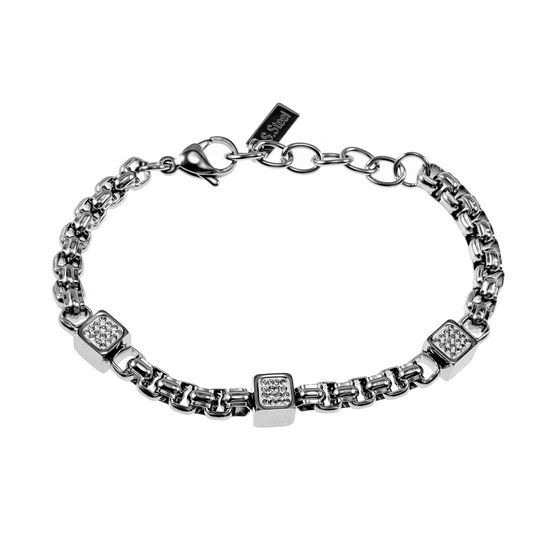 Armband Dames - Stalen Zilverkleur - Kubus Design - Vierkante Schakelsarmband