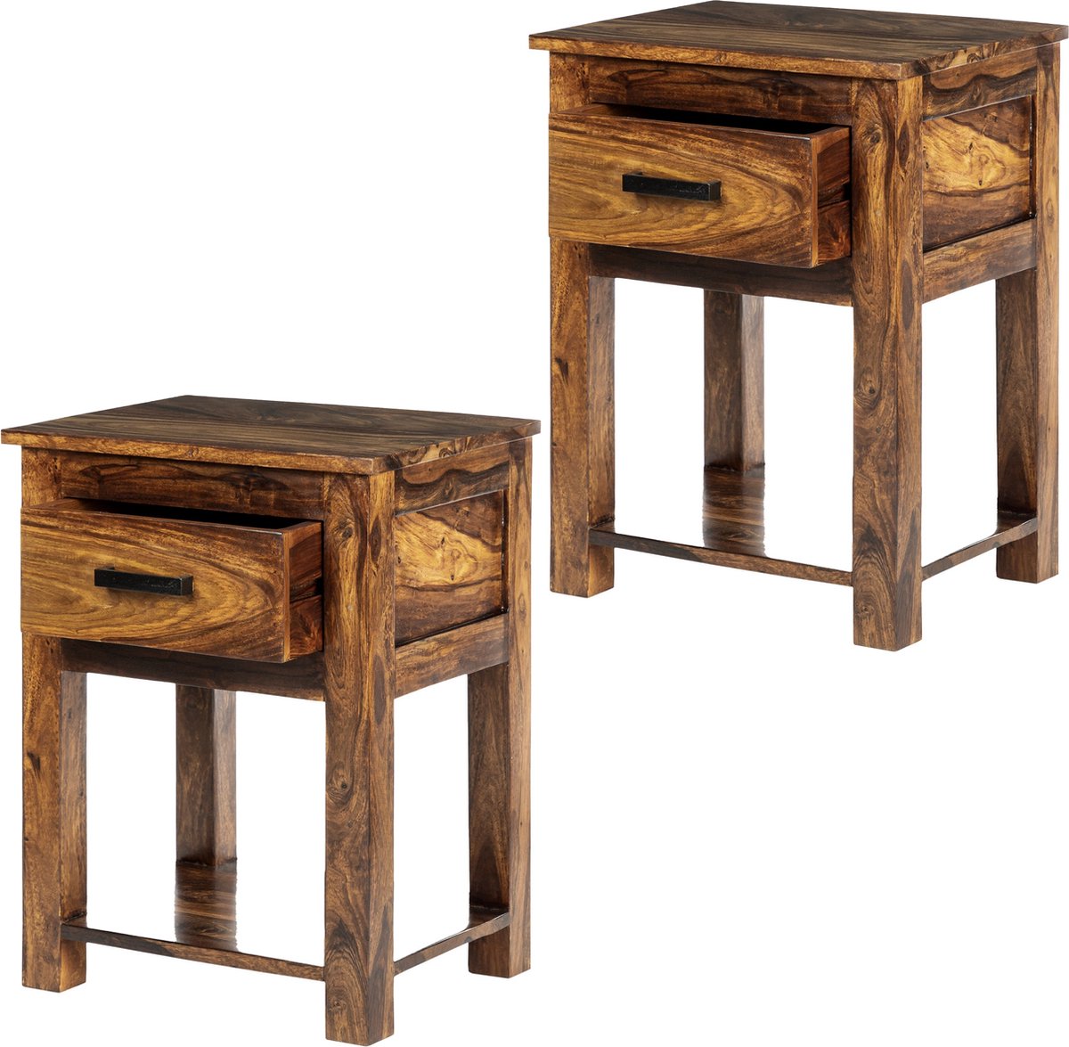 Table de Chevet - FINEBUY - Bois Massif Sheesham - 1 Tiroir - Style