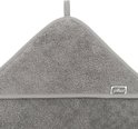 Een grijze badcape met capuchon en het label 'Jollein'.