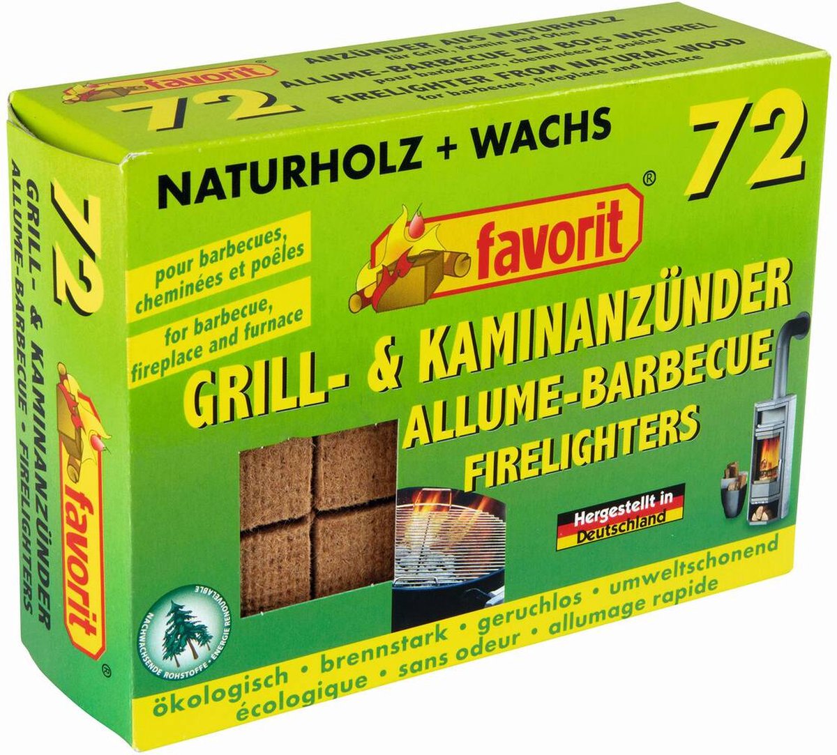Favorit - Barbecue en open haard aanmaakblokjes - 72 stuks - Grootverpakking