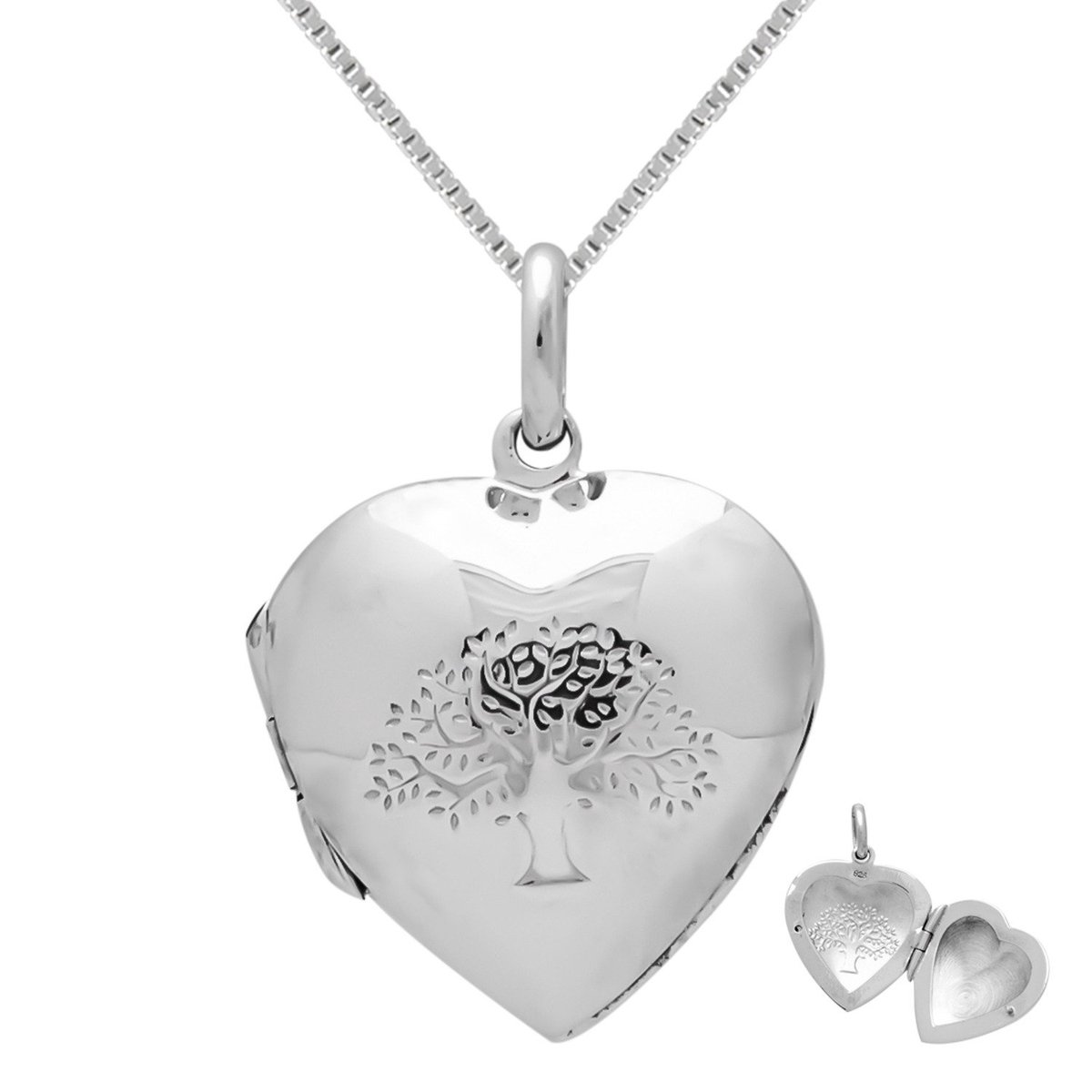 Zilveren ketting vrouw | Zilveren ketting, hart medaillon met tree of life
