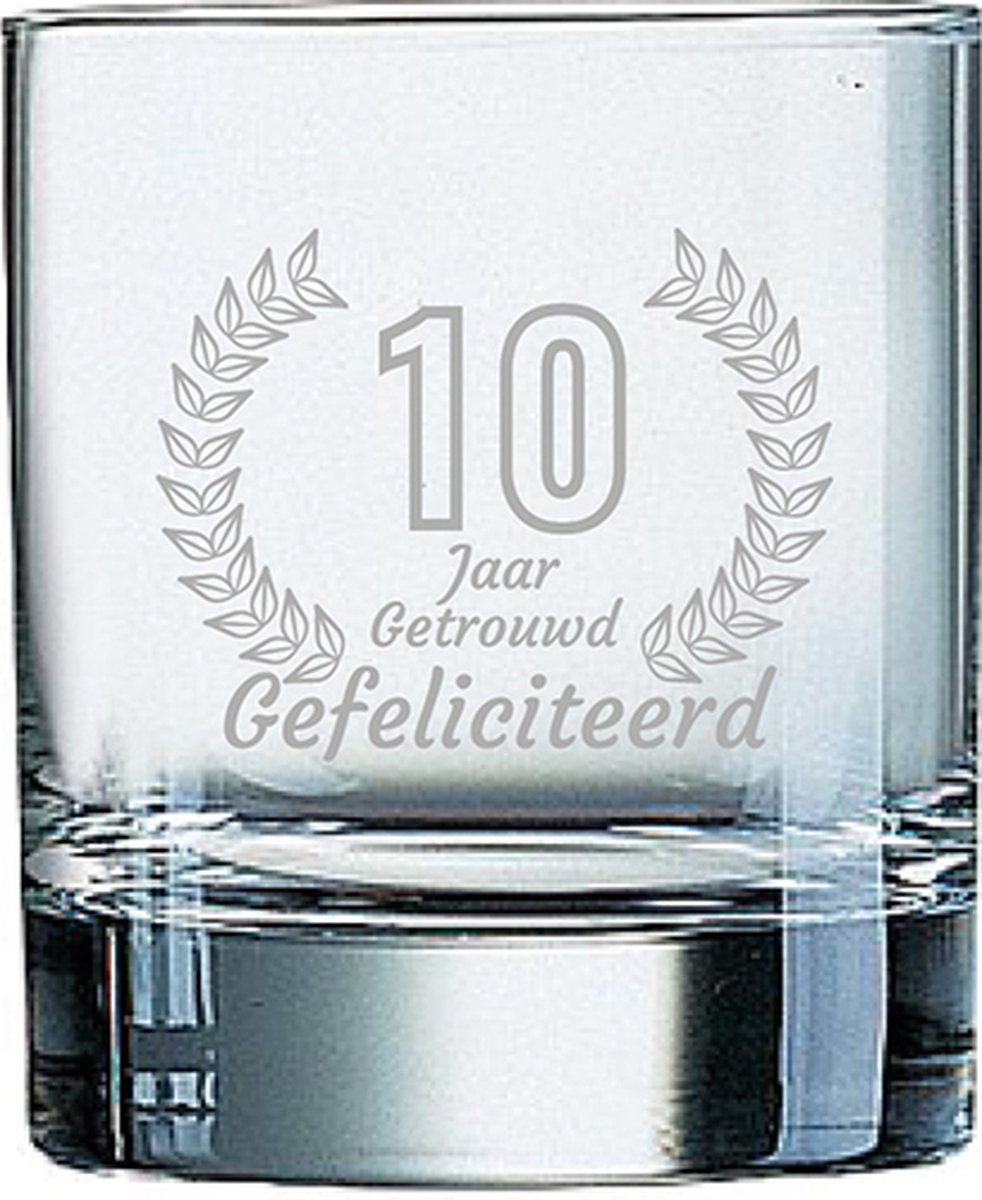 Gegraveerde Whiskeyglas 20cl Gefeliciteerd 10 jaar getrouwd