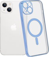 ShieldCase geschikt voor Apple iPhone 14 hoesje transparant Magneet metal coating - blauw - Backcover case doorzichtig - Shockproof hoesje - Met oplaad ring