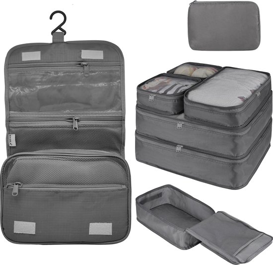 Basila® Packing Cubes - 8 Delig - Koffer Organizer - Toilettas met Haak -...