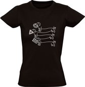 Mooi Dames T-shirt met een illusie | Schijnbare werkelijkheid | Gezichtsbedrog | Beeld | Verbeelding | Begoocheling | Drogbeeld | Droom | Hond | Dier | Zwart
