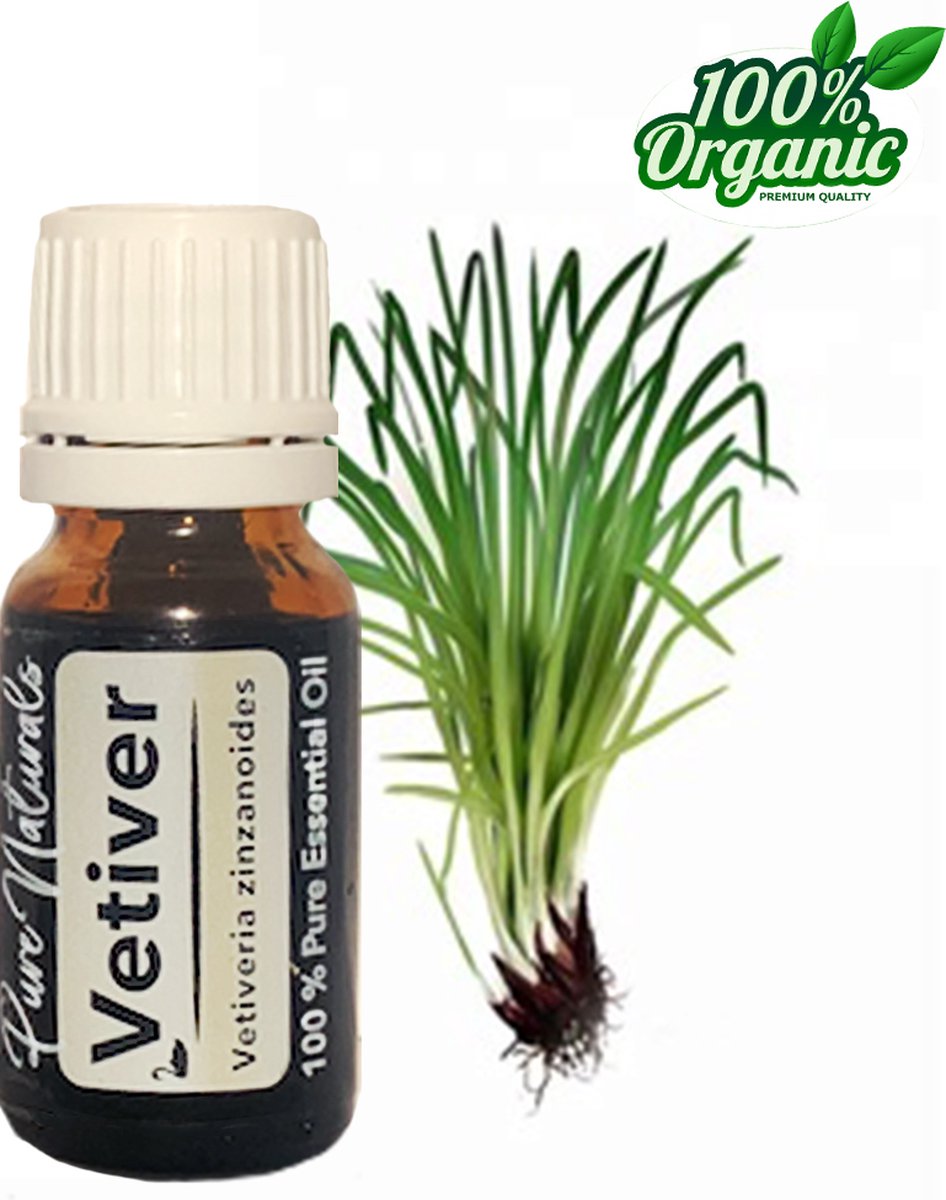Goedkoopste Vetiver etherische Olie 10 ml | Vetiver olie | 100 PUUR | Bio | Essentiële olie Aromatherapie | Olie diffuser | Geschikt voor inname | Pure Naturals