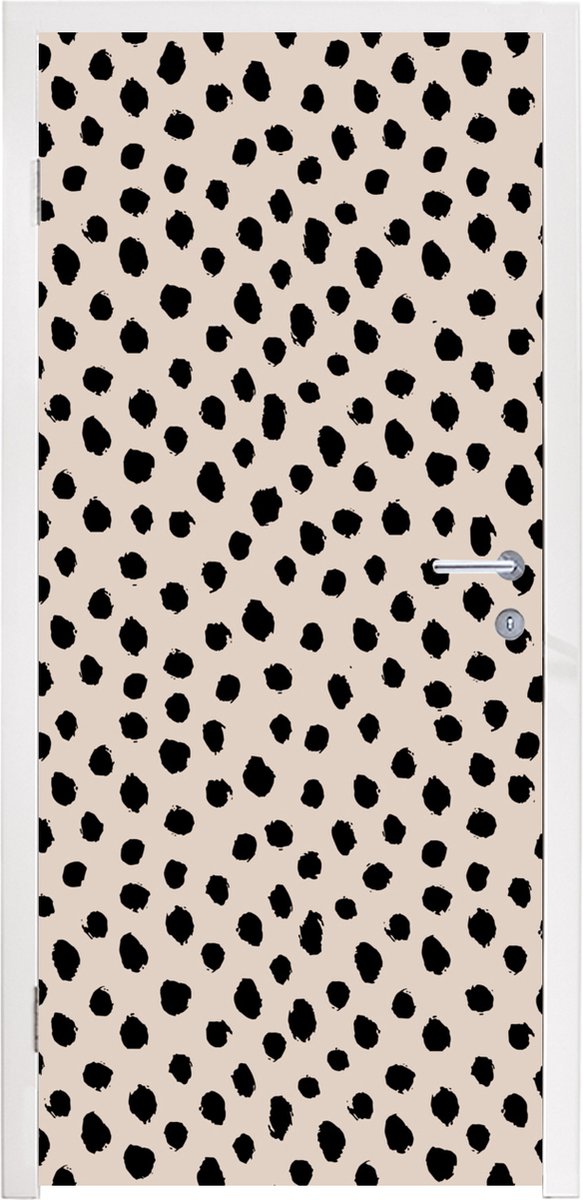 Deurposter 85x205 cm - Deursticker Stippen - Zwart - Beige - Meubelfolie zelfklevend - Deu