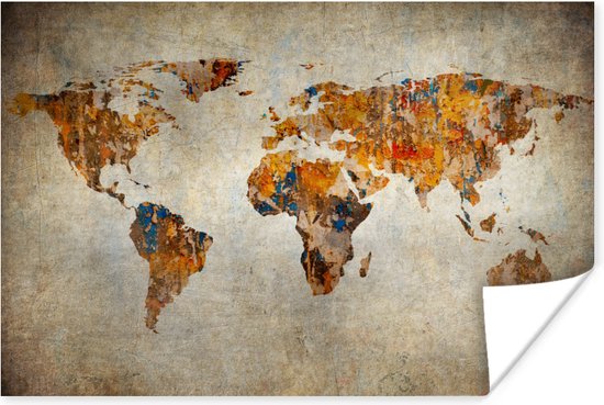 Carte du monde artistique sur poster grand 120x80 cm | Affiche de carte du  monde | bol