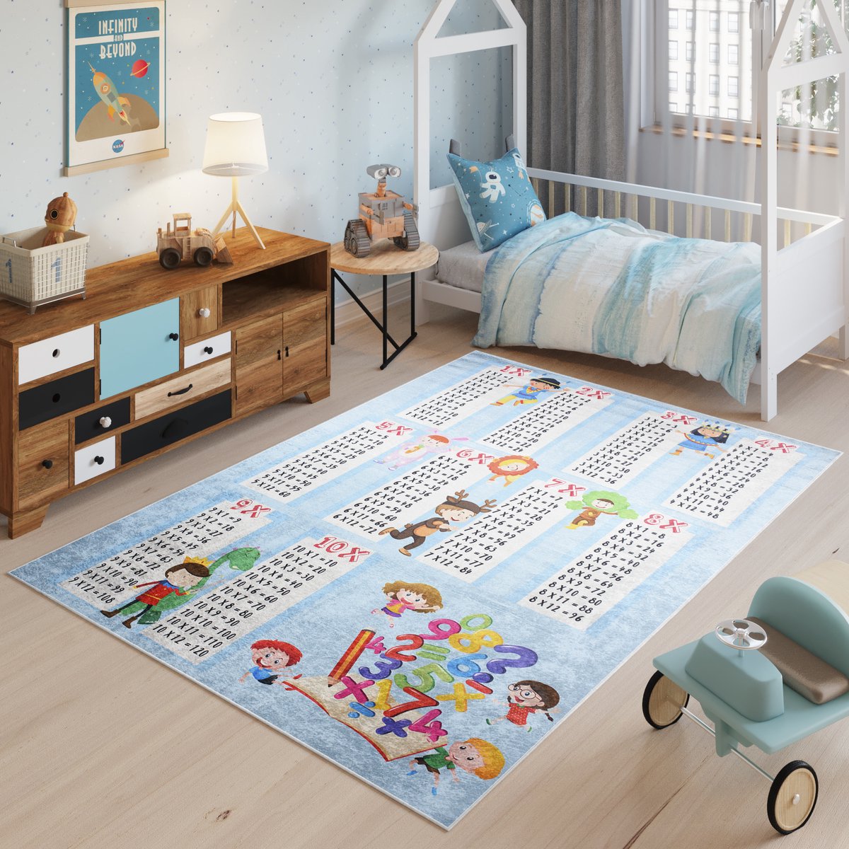Tapiso Emma Vloerkleed Kinderkamer Babykamer Kleed Educatieve Speelmat- 160x230 Lichtblauw