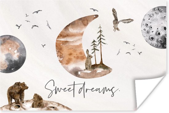 Poster 90x60 cm - Quotes - Kinderen - Spreuken - Sweet dreams - Jongens - Meisjes - Kids - Posters - Kamer decoratie - Wanddecoratie woonkamer - Muurdecoratie slaapkamer - Poster Kinderkamer