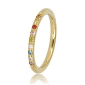 My Bendel ring goud met mooie gekleurde zirkonia steen - Edelstalen aanschuifring met zirkonia steentjes voor stralende look - Met luxe cadeauverpakking