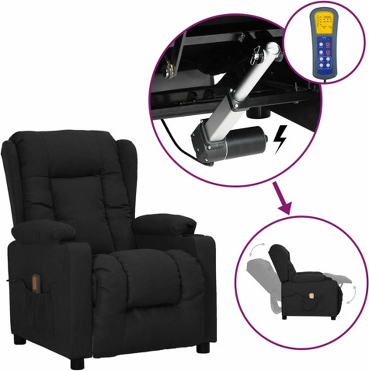 vidaXL Sta-op-massagestoel Zwart Stof met Massagefunctie