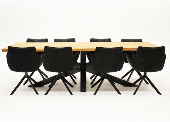Tuintafel Spectral ind teak 260x100 Stoel Nova Zwart 8x
