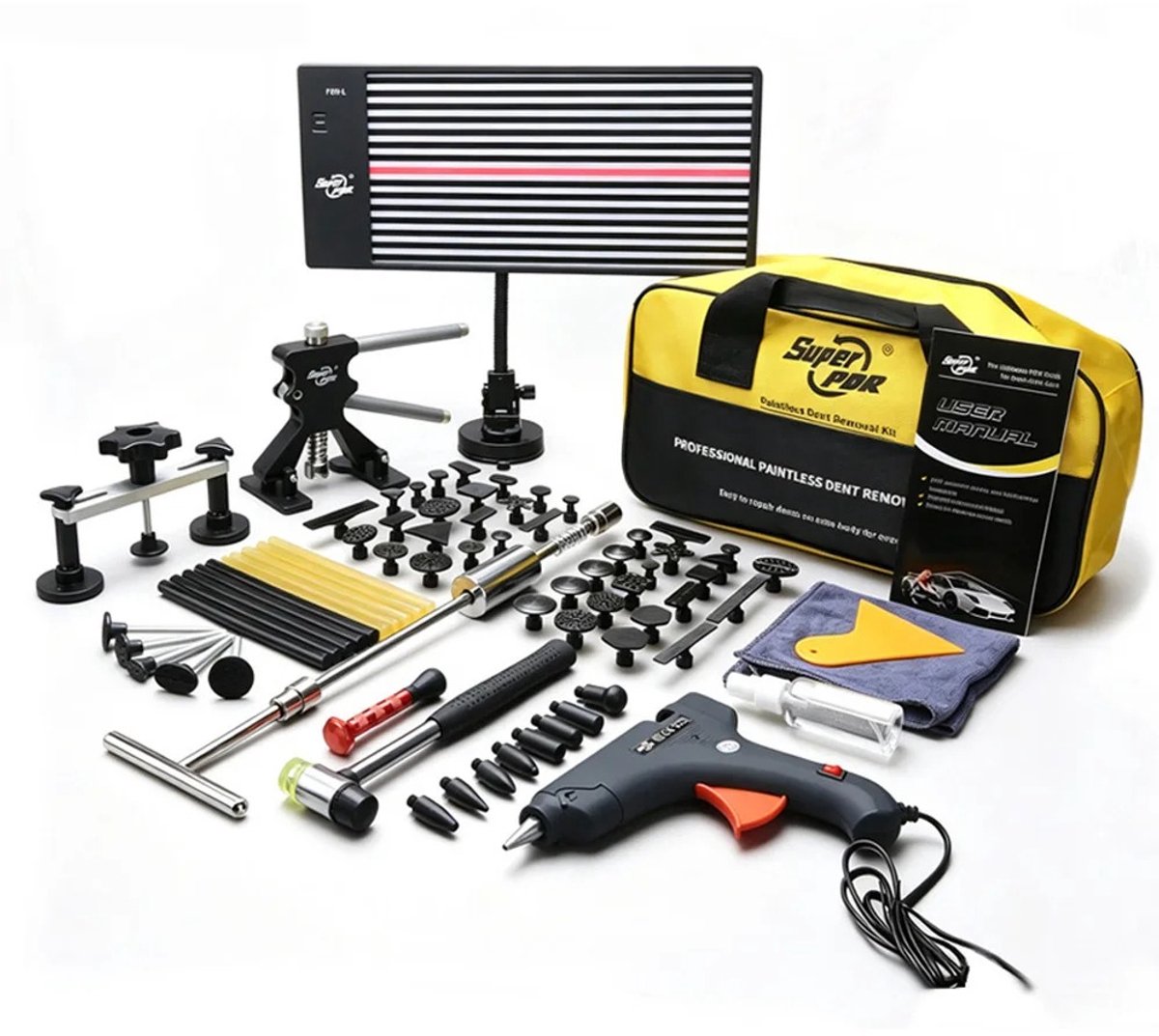 Nyoz professionele PDR deukreparatieset - Uitdeukset auto - 100 W lijmpistool - LED-reflectorbord - Deuktrekker - Schuifhamer