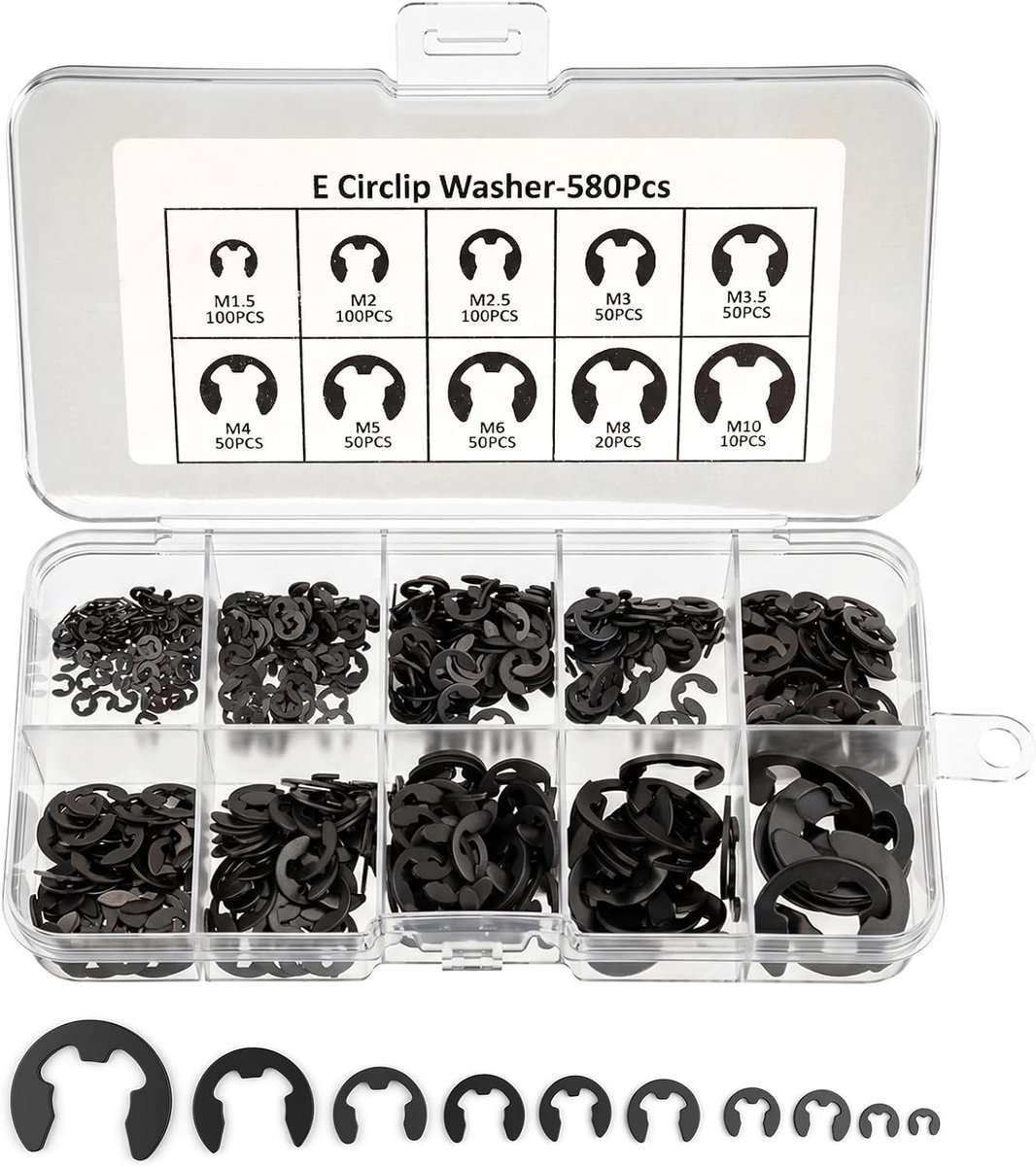 580pcs Circlips Various Sizes E Clips, C Clips, External Retaining Rings, Internal Click Opening Rings, Assortment of - ShopVlot