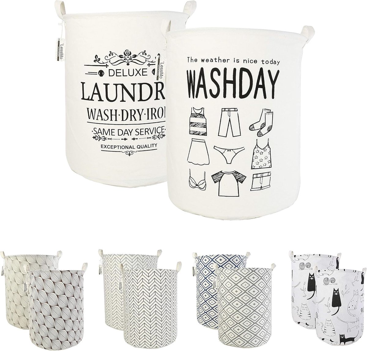 LessMo 2 Pieces 19.7 Inch Laundry Basket, Foldable Storage Basket with Easy Carrying Handles, Waterproof Round Cotton - ShopVlot