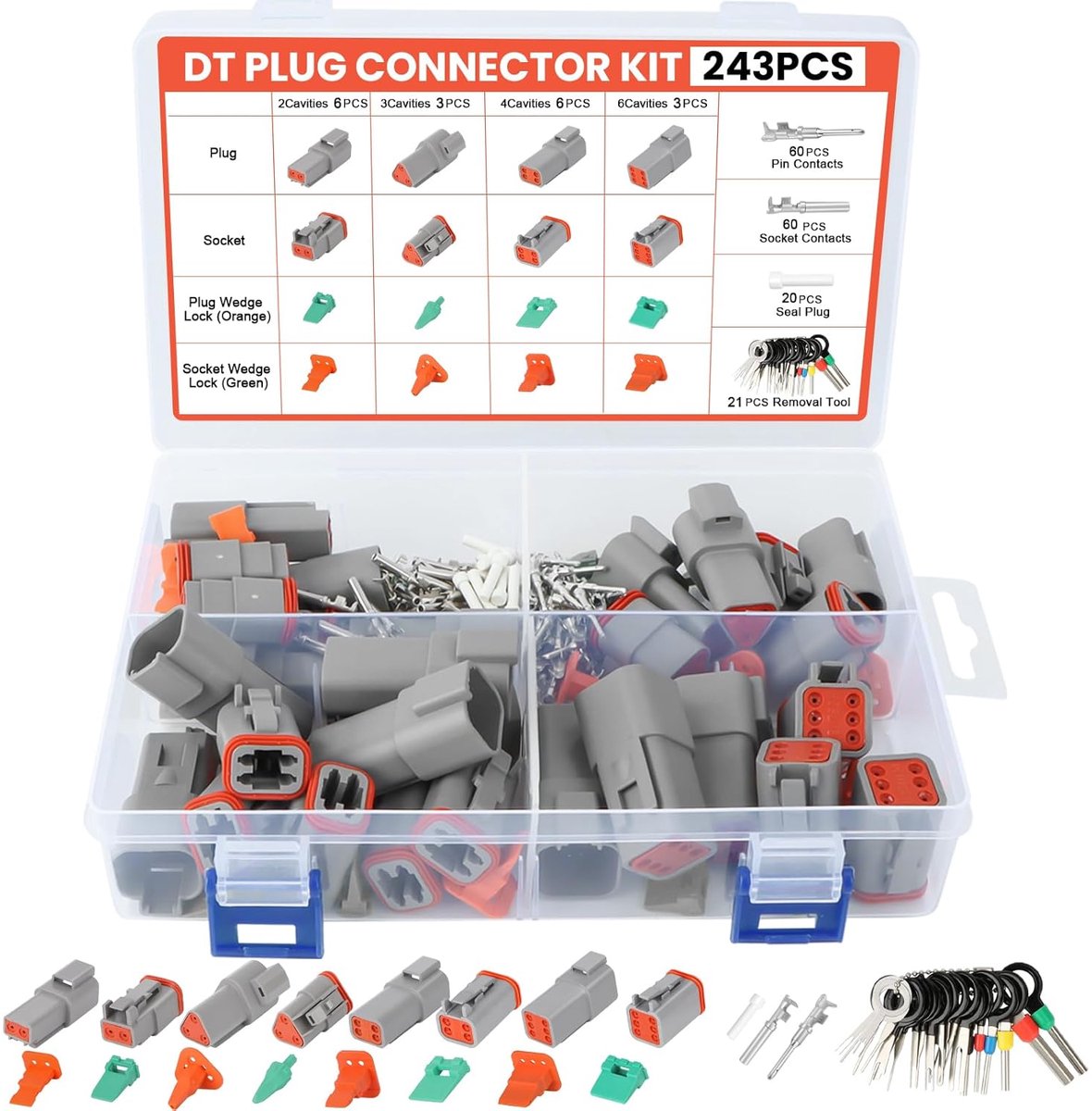 243 stuks Duitse stekker voor de auto, 2/3/4/6 pin DT-connector, waterdicht met 1 krimptang (0,5-2,5 mm²) en 21 stuks - ShopVlot