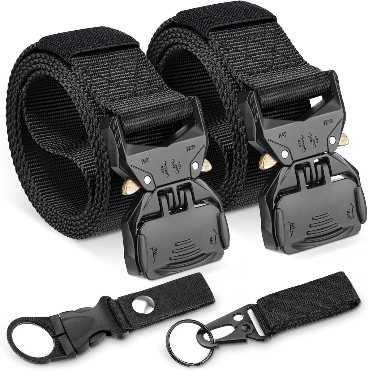 GlasFlength Men's Tactical Belt, 2 Pieces, Adjustable Nylon Tactical Belt, 125 cm, Metal Buckle, Quick Release Homem - ShopVlot