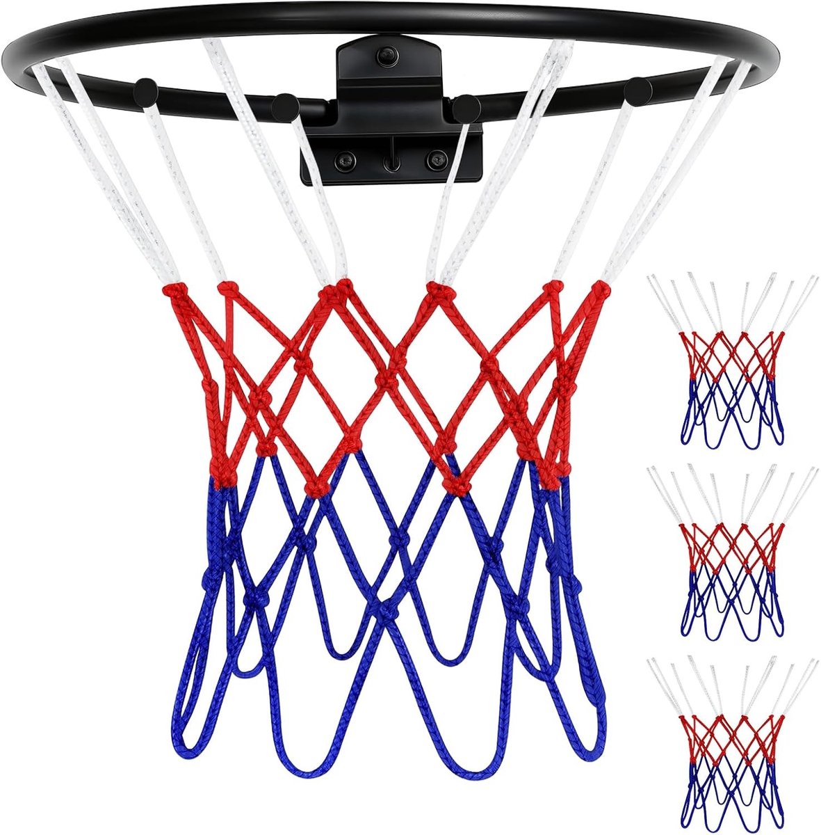 Set van 3 Mini Basketball Netten met 8 Loops voor Binnen en Buiten, Geschikt voor Baskets van 20-25 cm, Weerbestendig en Makkelijk te Bevestigen aan Deuren en Muren