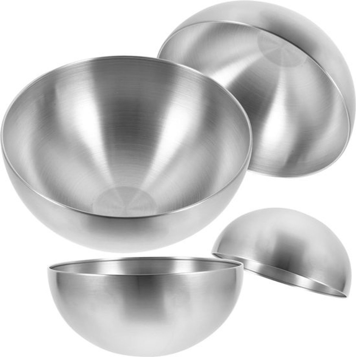 4 stuks - Roestvrijstalen saladeschalen en kommen