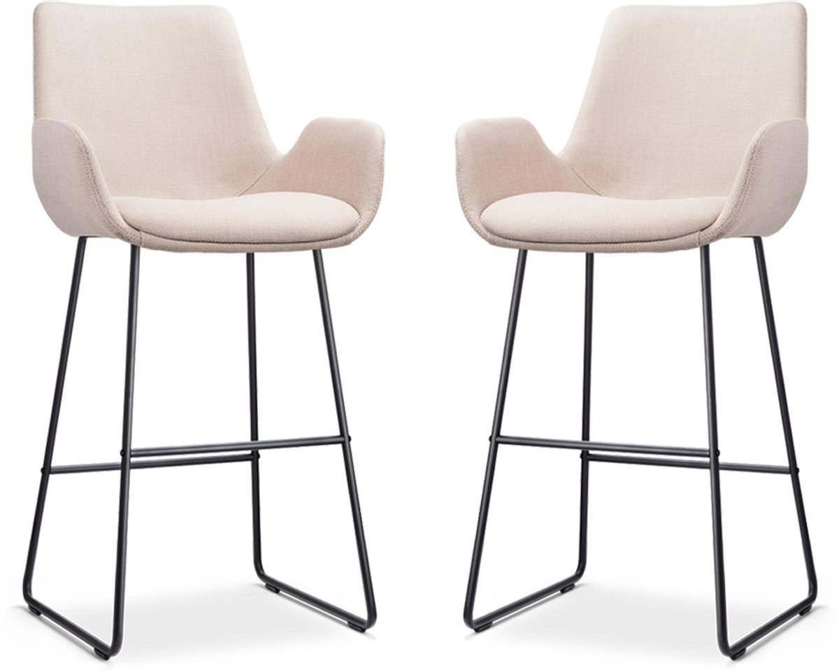Nolon Nino-Eef Barkrukken Set van 2 Beige - met Armleuning - Zwart Onderstel - 75 cm - Barkruk met Rugleuning - Lage Armleuning - Scandinavisch Beige - Zwart onderstel