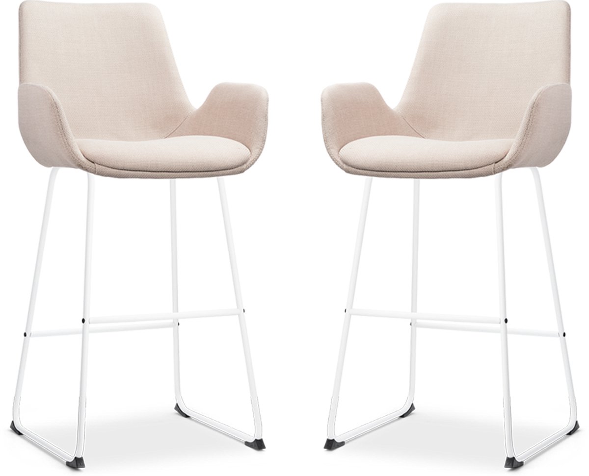 Nolon Nino-Eef Barkrukken Set van 2 Beige - met Armleuning - Wit Onderstel - 75 cm - Barkruk met Rugleuning - Lage Armleuning - Scandinavisch Beige - Wit onderstel