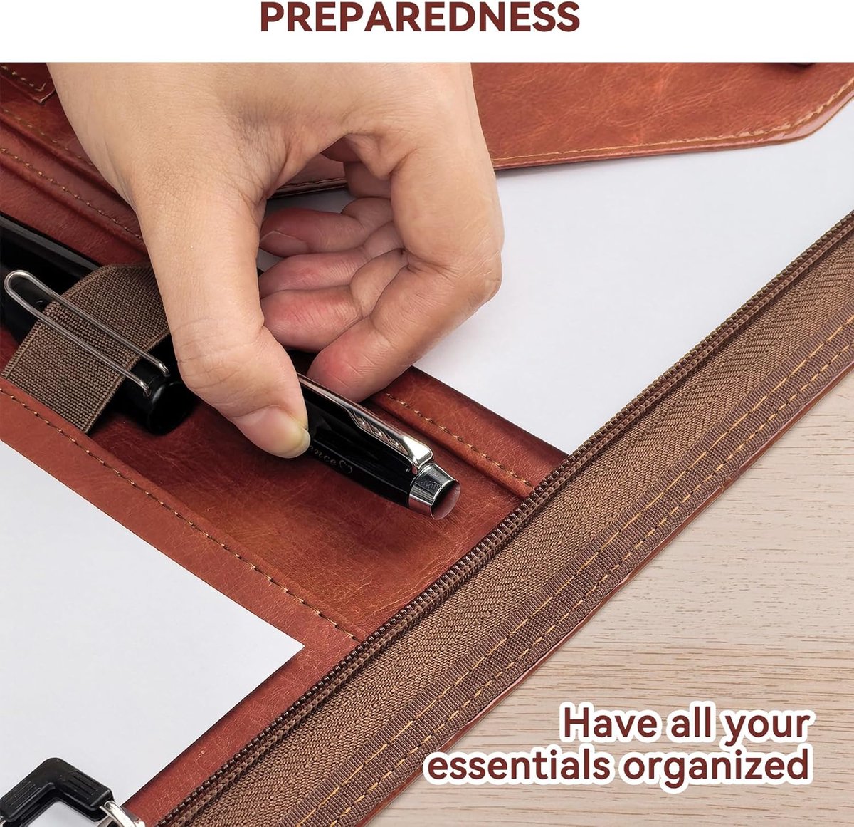 SnelShoppen - A4 Portfolio Folder - PU Leather Document Organizer met Rits, Perfect voor Conferenties, Reizen, Persoonlijke Agenda en Cadeau voor Mann